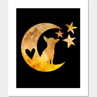 Chihuahua on the Moon with Stars Art Posters and Art